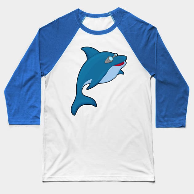 Dolphin at Swimming with Swimming goggles Baseball T-Shirt by Markus Schnabel